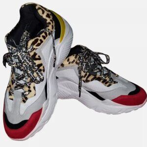 Steve Madden Antonia Sneakers Leopard Print, Multicolor Women's 8.5 Red/Yellow